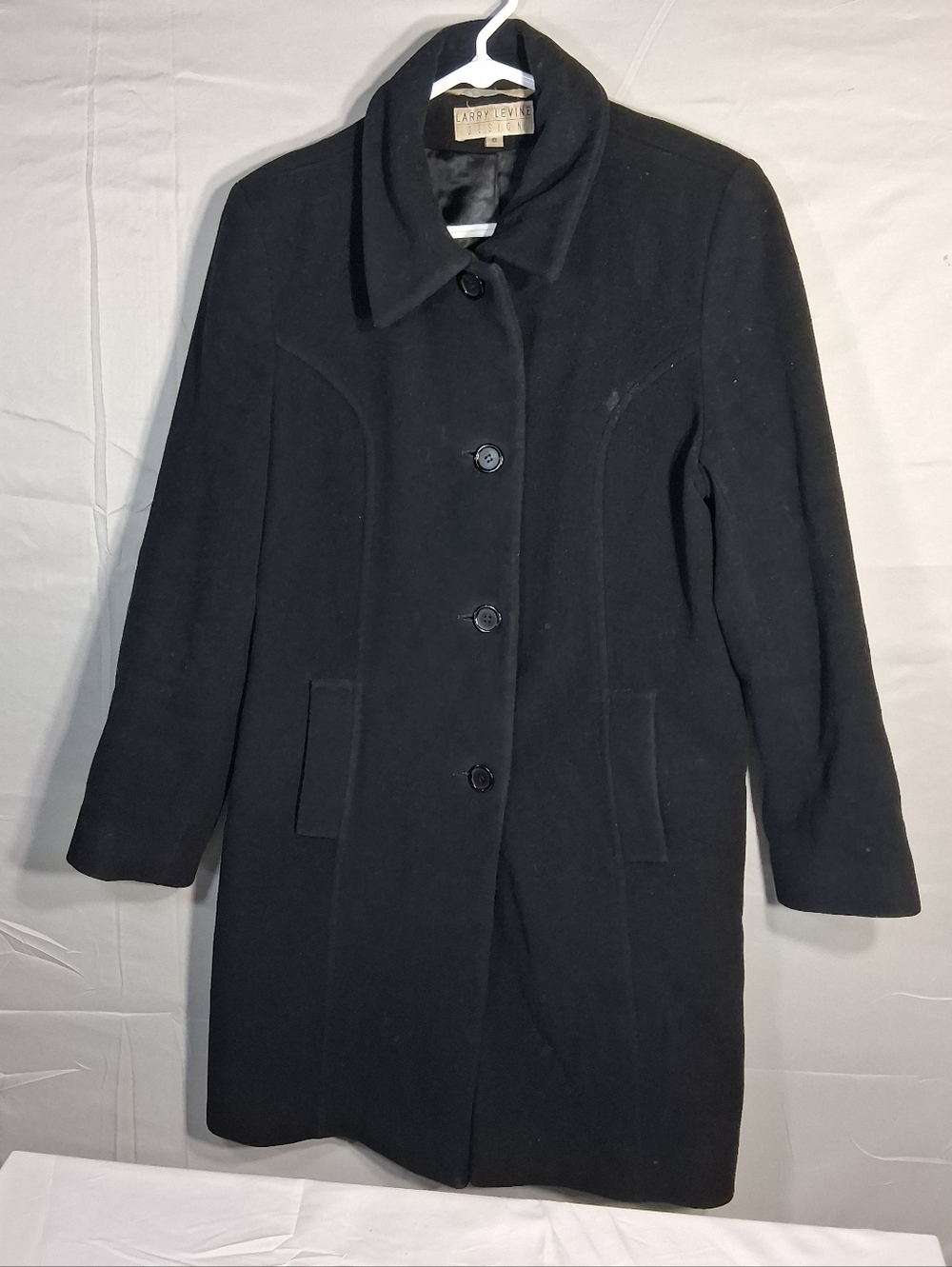 Women's Size 8 Larry Levine Black Double Breasted Wool/Cashmere Coat